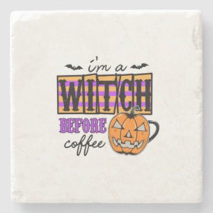 Halloween I Am A Witch Before Coffee Birthday Stenen Onderzetter