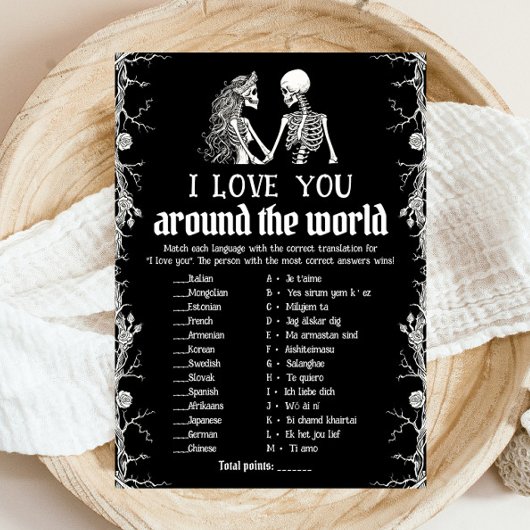 Halloween I Love You Around the World Bridal Game  Kaart