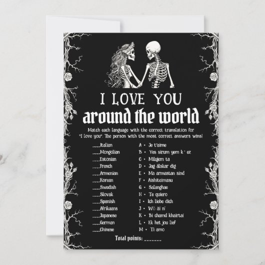 Halloween I Love You Around the World Bridal Game  Kaart (Voorkant)