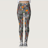 Halloween Iconen Patroon Grijs Leggings (Voorkant)