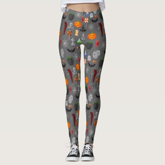 Halloween Iconen Patroon Grijs Leggings (Voorkant)
