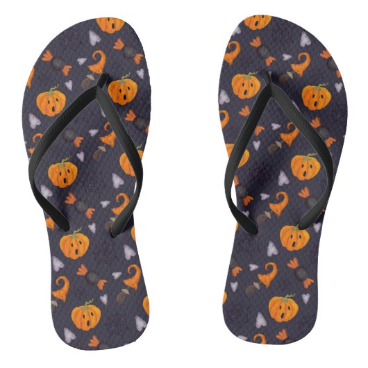 Halloween Iconen Pompoen Snoep Feestdagen Patroon Teenslippers (Voetbed)