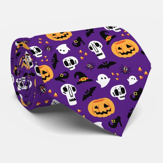 Halloween Icons: Skulls, pompoenen, geesten, vleer Stropdas (Opgerold)