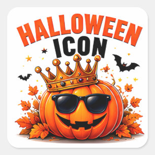 Halloween-icoon Funny King Pumpkin Herfst Vierkante Sticker