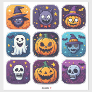 Halloween-icoontjes Pompoenen Geesten Heksen Vleer Sticker