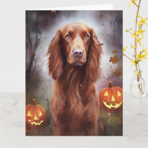 Halloween Ierse Rode Setter Met Pompoenen Eng Kaart