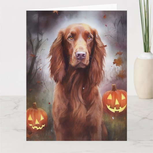 Halloween Ierse Rode Setter Met Pompoenen Eng  Kaart (Voorkant)