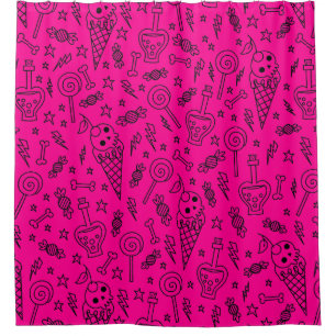 halloween ijs skull botten gif roze douchegordijn