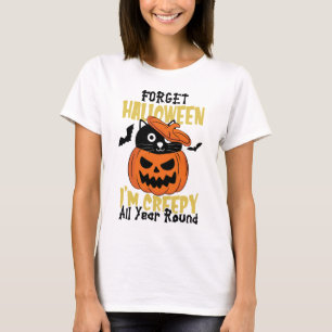 Halloween Ik ben griezelige zwarte kat en pompoen T-shirt