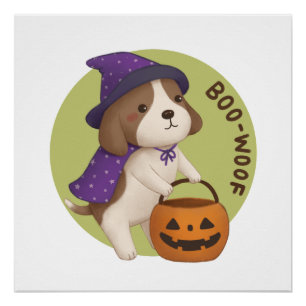 Halloween Illustratie: Boo-Woof (Beagle) Perfect Poster