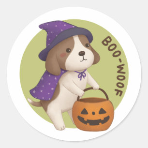 Halloween Illustratie: Boo-Woof (Beagle) Ronde Sticker