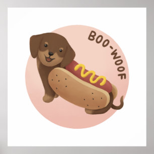 Halloween Illustratie: Boo-Woof (Teckel) Poster