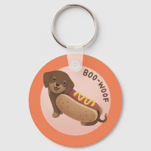 Halloween Illustratie: Boo-Woof (Teckel) Sleutelhanger