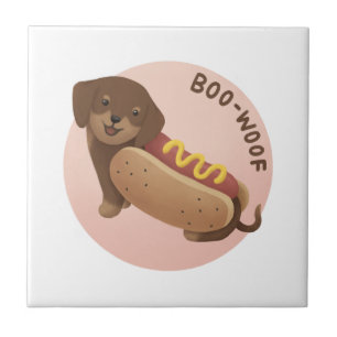 Halloween Illustratie: Boo-Woof (Teckel) Tegeltje