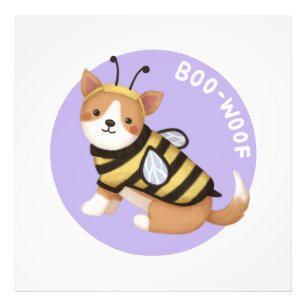Halloween Illustratie: Boo-Woof (Welsh Corgi) Foto Afdruk