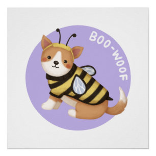 Halloween Illustratie: Boo-Woof (Welsh Corgi) Perfect Poster