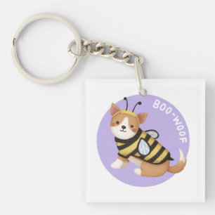 Halloween Illustratie: Boo-Woof (Welsh Corgi) Sleutelhanger