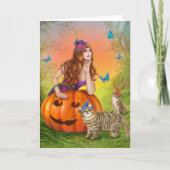 Halloween illustratie Een mooie heks met katten Kaart (Voorkant)