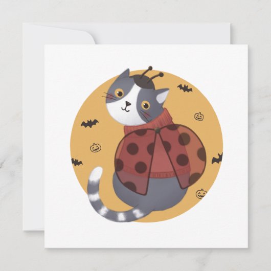 Halloween illustratie: lieveheersbeestje kat kaart (Voorkant)
