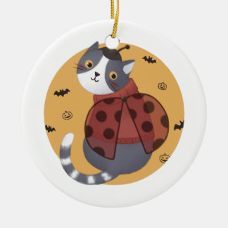Halloween illustratie: lieveheersbeestje kat keramisch ornament
