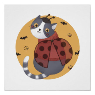 Halloween illustratie: lieveheersbeestje kat perfect poster