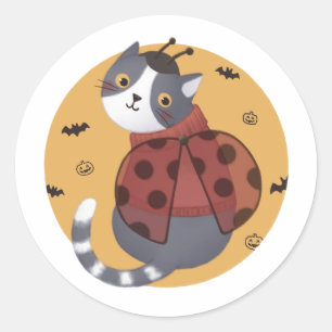 Halloween illustratie: lieveheersbeestje kat ronde sticker