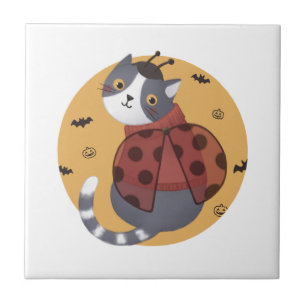 Halloween illustratie: lieveheersbeestje kat tegeltje