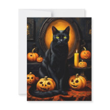 Halloween illustratie met een kat en pompoenen