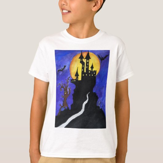 Halloween Illustration Bats Castle Kinderen T-shir T-shirt (Voorkant)