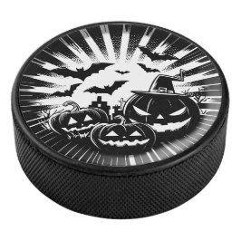 Halloween in black and white hockey puck