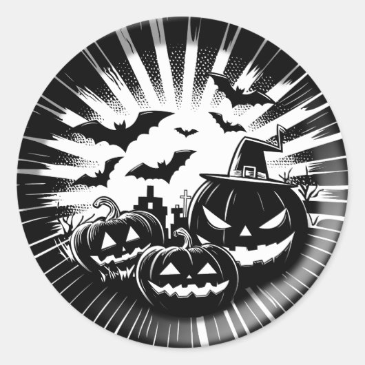 Halloween in black and white ronde sticker (Voorkant)