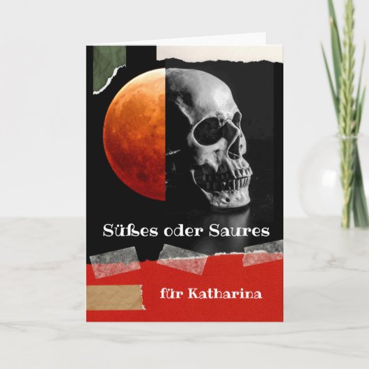 Halloween in German Sweets or Sours with Skull Kaart (Voorkant)