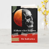 Halloween in German Sweets or Sours with Skull Kaart (Gele Bloem)