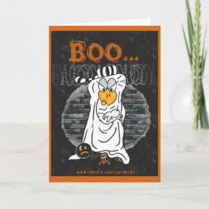 Halloween in gevangeniskaart: "Boe-geroep… Hoo". Kaart