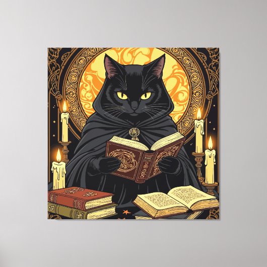 Halloween In Hardback A Cat Reading Books Canvas Afdruk (Voorkant)
