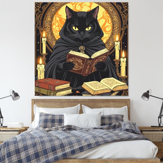 Halloween In Hardback A Cat Reading Books Canvas Afdruk (Insitu (Slaapkamer))