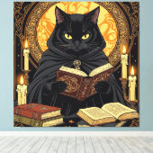 Halloween In Hardback A Cat Reading Books Canvas Afdruk (Insitu (Houten vloer))