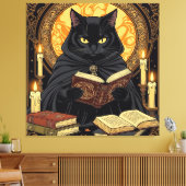 Halloween In Hardback A Cat Reading Books Canvas Afdruk (Insitu (Woonkamer))