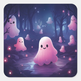Halloween in het bos Schattigee roze geesten Vierkante Sticker