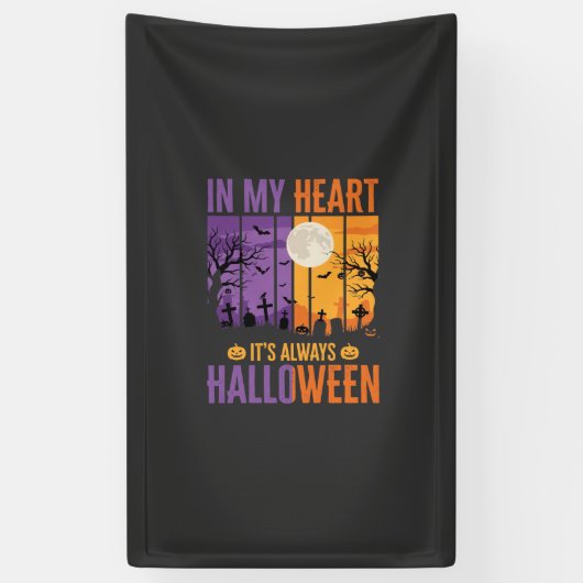 Halloween In Mijn Hart Griezelige Begraafplaats Spandoek (Verticaal)