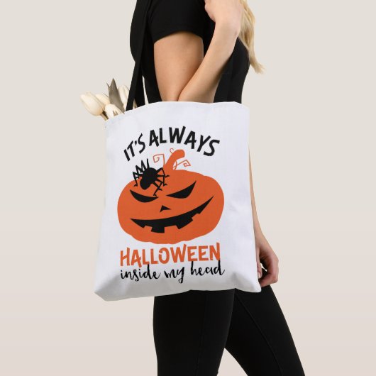 Halloween in my Head Funny Jack O Lantern Tote Bag (Dichtbij)