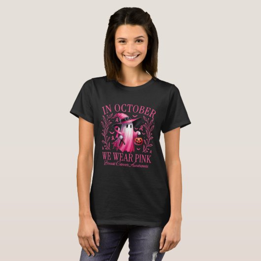 Halloween In oktober Draag we Roze Borstkanker AW T-shirt (Voorkant volledig)