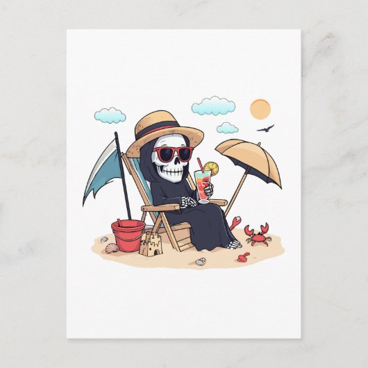 Halloween in Summer – Grim Reaper on the Beach Briefkaart (Voorkant)