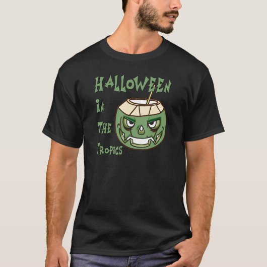 Halloween In The Tropics Coconut Face Jack O Lante T-shirt (Voorkant)