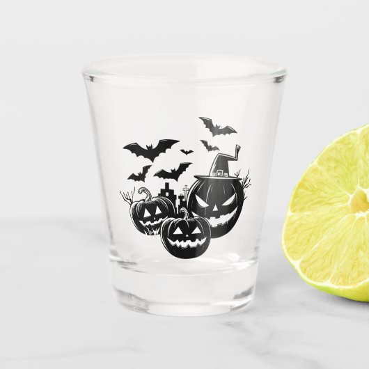 Halloween in zwart en wit shot glas (Voorkant)