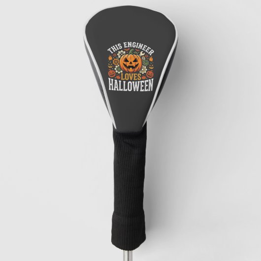 Halloween Ingenieur Pompoen Vector Golfheadcover (Voorkant)