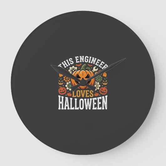 Halloween Ingenieur Pompoen Vector Grote Klok (Voorkant)