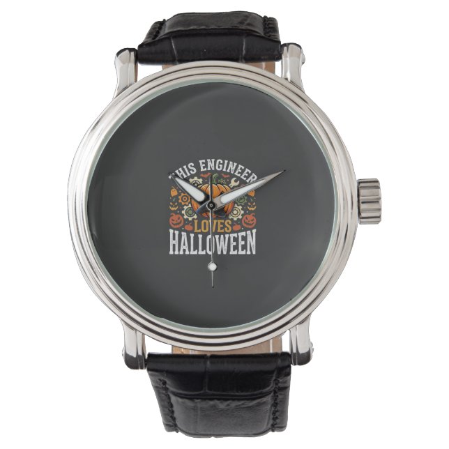Halloween Ingenieur Pompoen Vector Horloge (Voorkant)