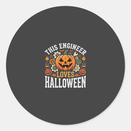 Halloween Ingenieur Pompoen Vector Ronde Sticker (Voorkant)