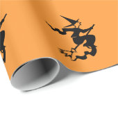 Halloween inpakpapier met heks op bezems (Rol Hoek)